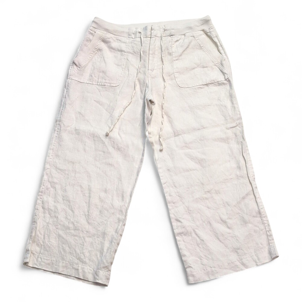 Women's Casual Wide-Leg Linen Capris - White